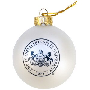 white ball ornament with The Pennsylvania State University Seal